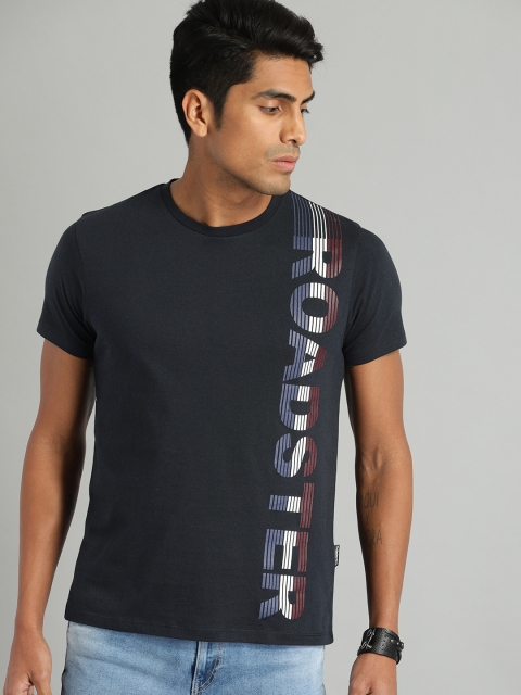 

Roadster Men Navy Blue Printed Round Neck T-shirt