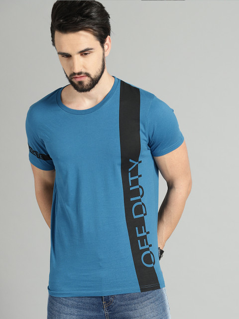 

Roadster Men Blue Printed Round Neck T-shirt