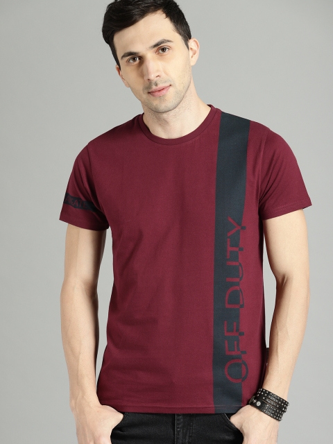 

Roadster Men Maroon Printed Round Neck T-shirt