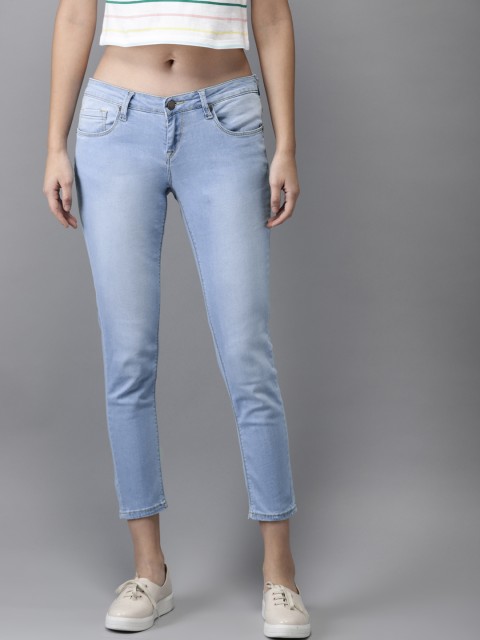 

HERE&NOW Women Blue Skinny Fit Mid-Rise Clean Look Stretchable Cropped Jeans