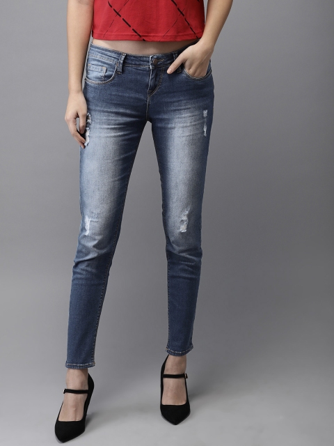 

HERE&NOW Women Blue Skinny Fit Low-Rise Mildly Distressed Stretchable Jeans