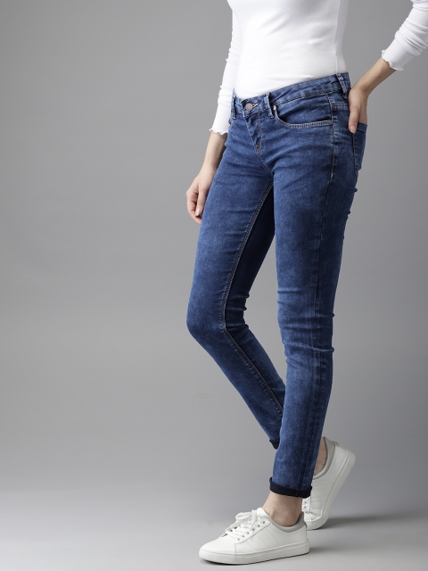 

HERE&NOW Women Blue Skinny Fit Mid-Rise Clean Look Stretchable Acid Wash Jeans