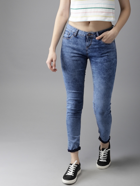 

HERE&NOW Women Blue Skinny Fit Mid-Rise Clean Look Stretchable Acid Wash Jeans