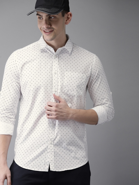 

HERE&NOW Men White & Navy Blue Slim Fit Printed Casual Shirt