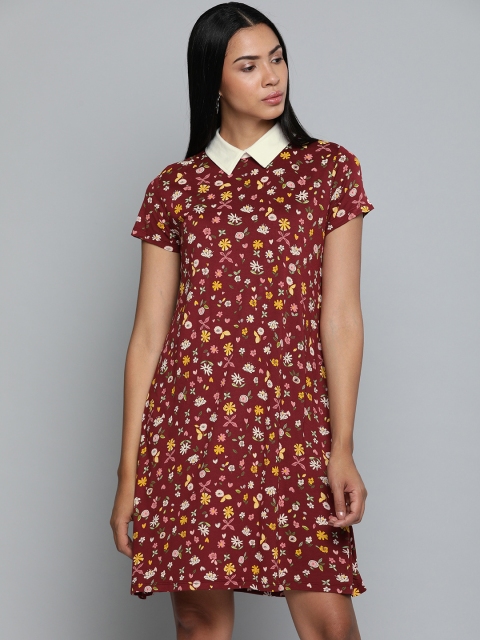 

Chemistry Women Maroon and Yellow Printed T-shirt Dress