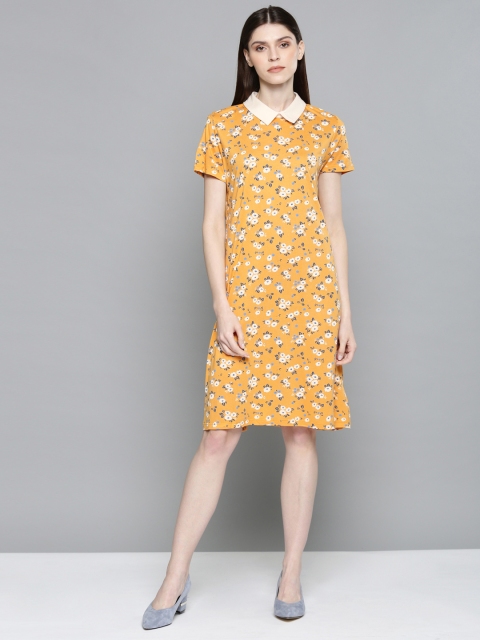 

Chemistry Women Printed Mustard Yellow A-Line Dress