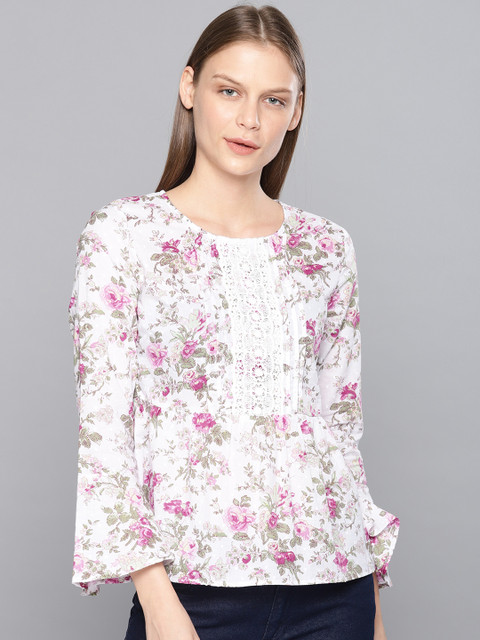 

Chemistry Women White & Pink Printed Peplum Top