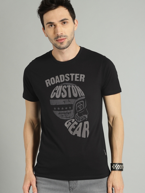 

Roadster Men Black & Grey Printed Round Neck T-shirt