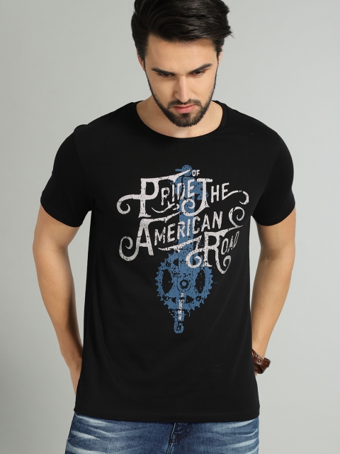 

Roadster Men Black Printed Round Neck T-shirt