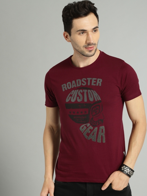 

Roadster Men Maroon Printed Round Neck T-shirt