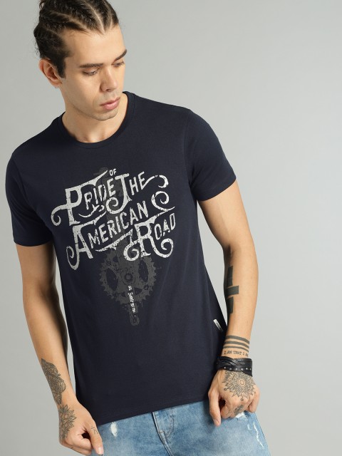 

Roadster Men Navy Blue Printed Round Neck T-shirt