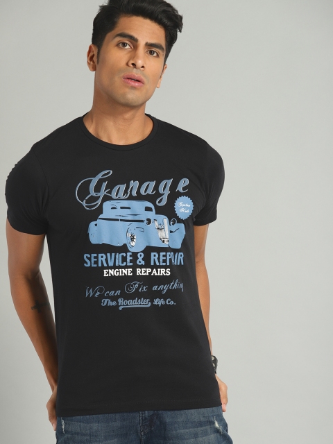 

Roadster Men Black Printed Round Neck T-shirt