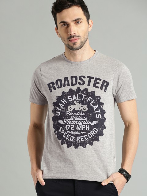 

The Roadster Lifestyle Co Men Grey & Navy blue Printed Round Neck T-shirt