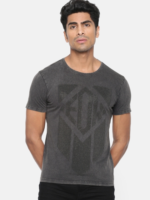 

Ed Hardy Men Charcoal Grey Embellished Round Neck T-shirt