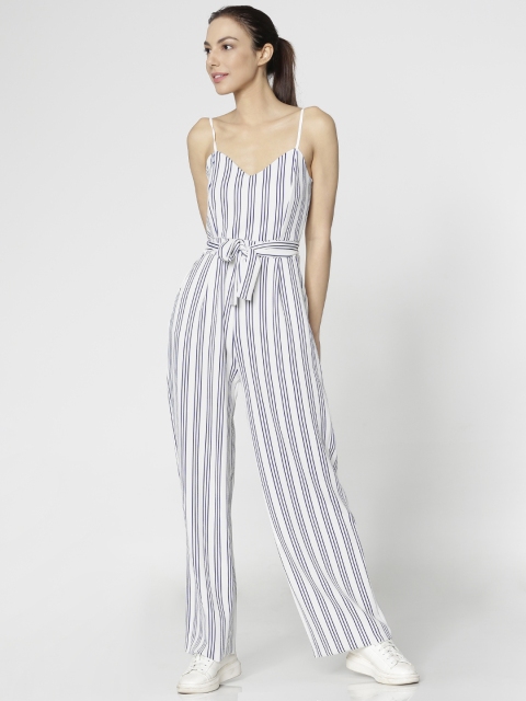

ONLY White & Navy Blue Striped Basic Jumpsuit