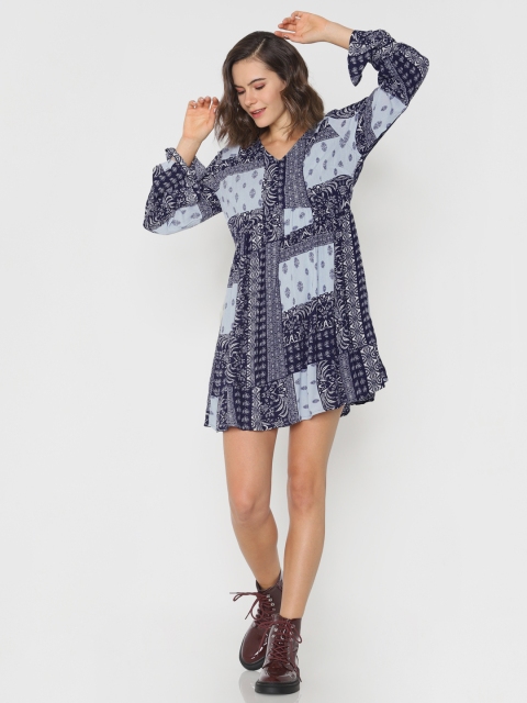 

ONLY Women Navy Blue Printed Fit and Flare Dress