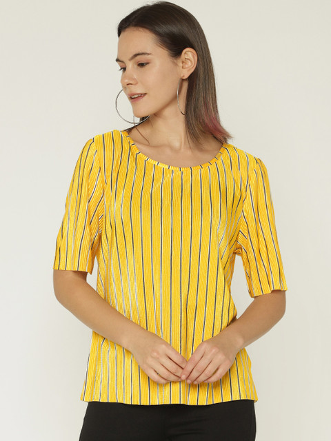 

ONLY Women Yellow & Black Striped Top