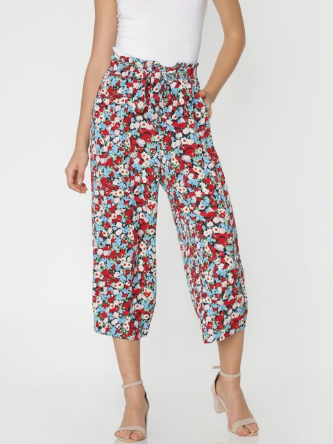 

ONLY Women Black & Blue Printed Three-Fourth Regular Trousers
