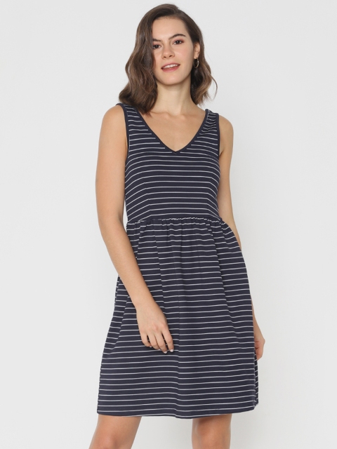 

ONLY Women Navy Blue & White Striped Fit and Flare Dress