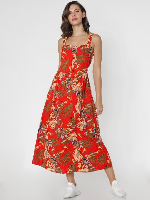 

ONLY Women Orange Printed Fit and Flare Dress