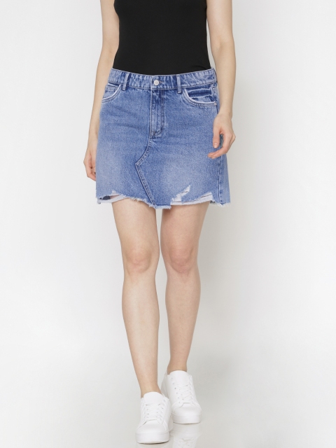 

ONLY Women Blue A-Line Washed Denim Skirt
