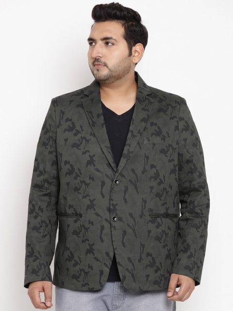 

John Pride Plus Size Green Printed Single-Breasted Blazer