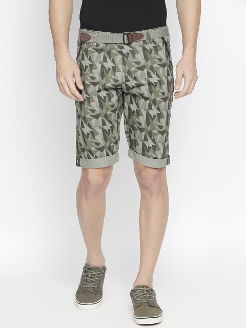 

beevee Men Olive Green Printed Regular Fit Regular Shorts