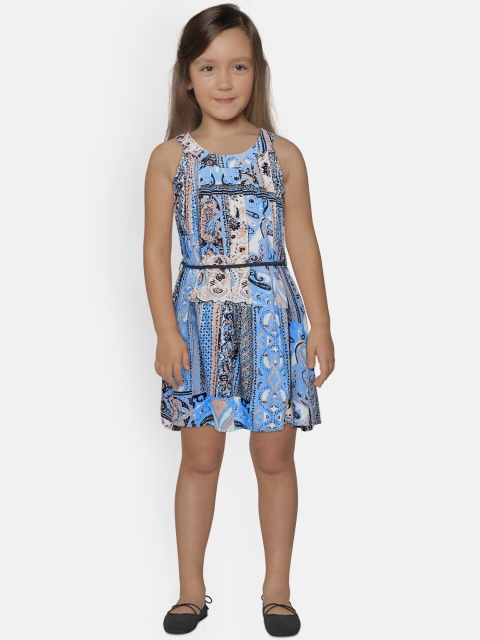 

Peppermint Girls Navy Blue Printed A-line Dress