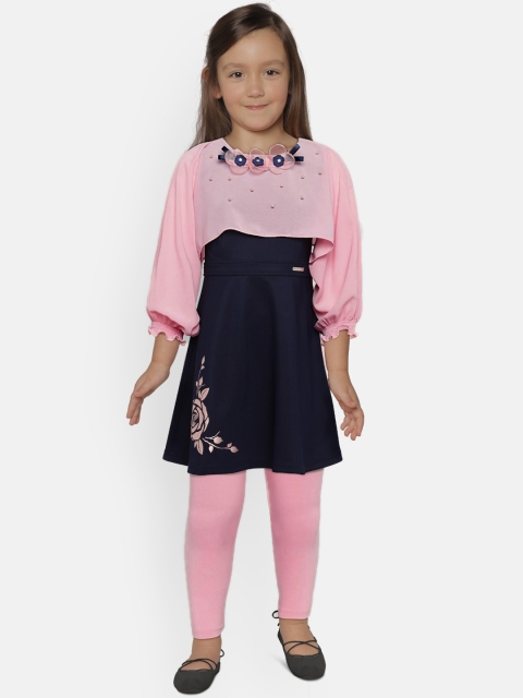 

Peppermint Girls Navy Blue & Pink Fit and Flare Dress