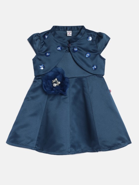 

Peppermint Girls Solid Blue Fit and Flare Dress