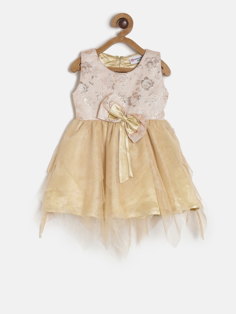 

Peppermint Girls Gold-Toned & Beige Fit and Flare Dress