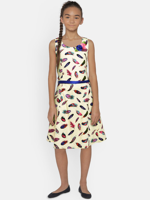 

Peppermint Girls Cream-Coloured & Blue Fit & Flare Dress