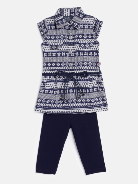 

Peppermint Girls Printed Navy Blue Shirt Dress with Leggings