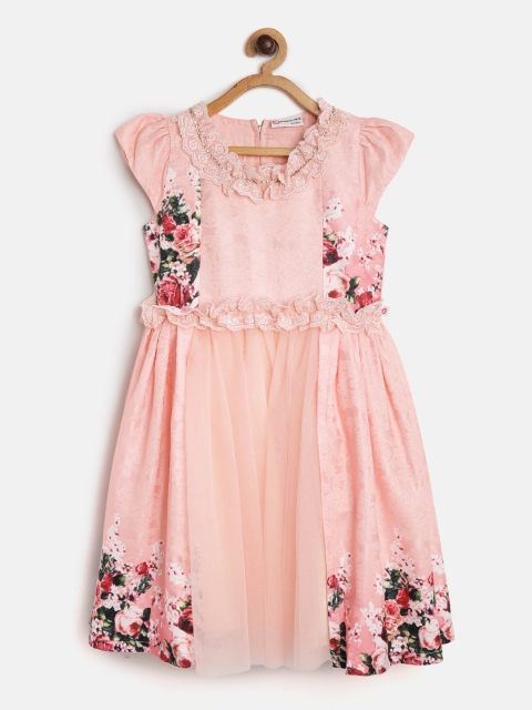 

Peppermint Girls Peach-Coloured Self Design Fit and Flare Dress