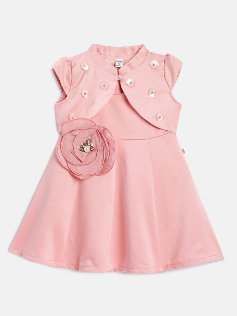 

Peppermint Girls Peach-Coloured Solid Fit and Flare Dress