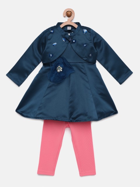 

Peppermint Girls Blue Solid Fit and Flare Dress