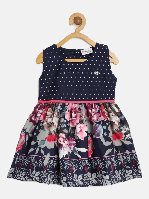 

Peppermint Girls Printed Navy Blue Fit and Flare Dress