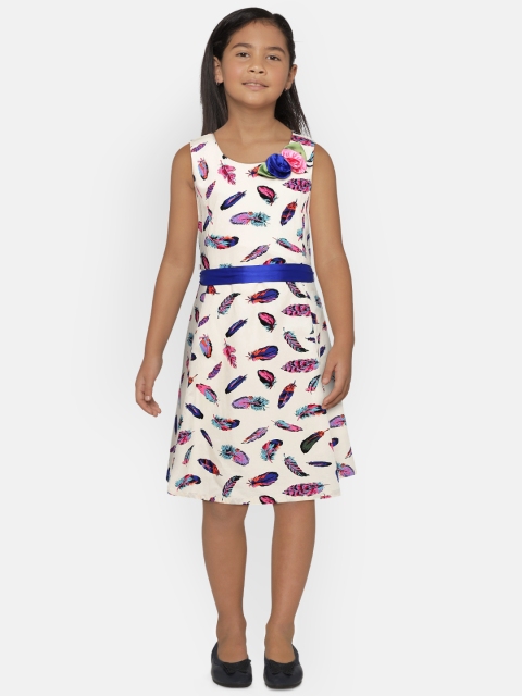 

Peppermint Girls Cream-Coloured Printed A-Line Dress
