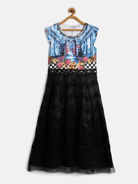 

Peppermint Girls Embellished Blue & Black Fit and Flare Dress