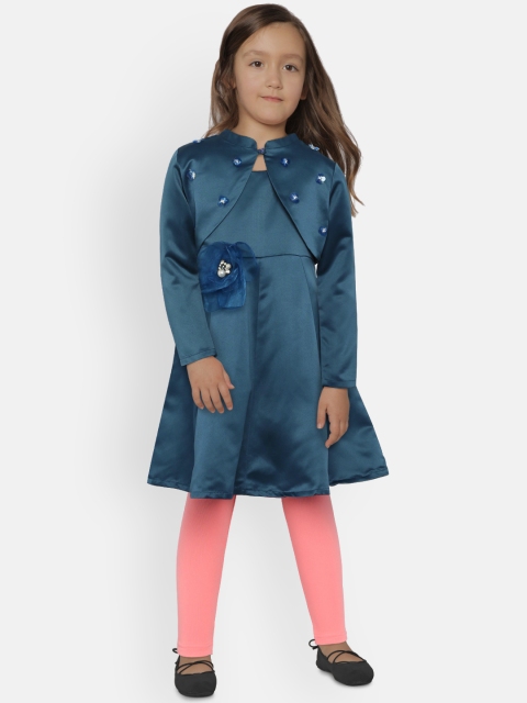 

Peppermint Girls Solid Blue Fit and Flare Dress