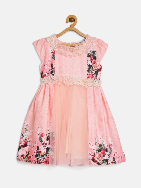 

Peppermint Girls Peach-Coloured Printed Fit and Flare Dress