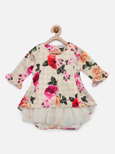 

Peppermint Girls Cream-Coloured Printed Fit and Flare Dress