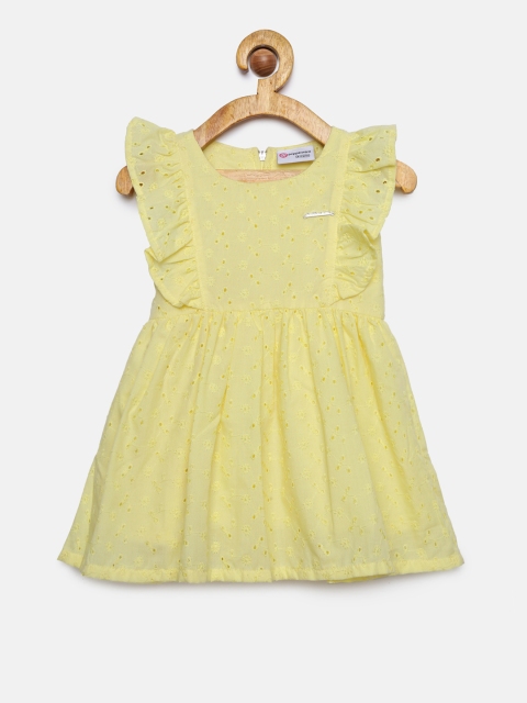 

Peppermint Girls Yellow Self Design Fit and Flare Dress