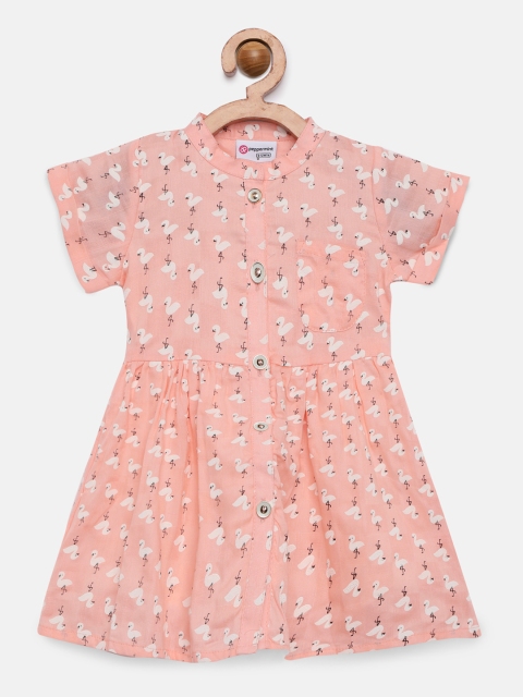 

Peppermint Girls Peach-Coloured Printed Fit & Flare Dress