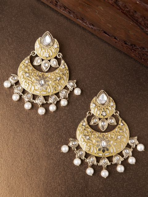 

Rubans Gold-Toned & Off-White Hand Painted Crescent Shaped Chandbalis