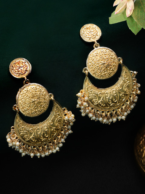 

Rubans Gold Plated & White Handcrafted Circular Drop Earrings