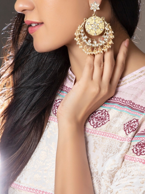 

Rubans Gold-Toned & Yellow Handcrafted Classic Chandbalis