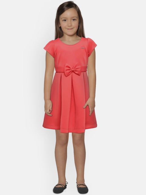 

Peppermint Girls Peach-Coloured Solid Fit and Flare Dress
