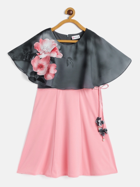 

Peppermint Girls Peach-Coloured Printed Fit and Flare Dress
