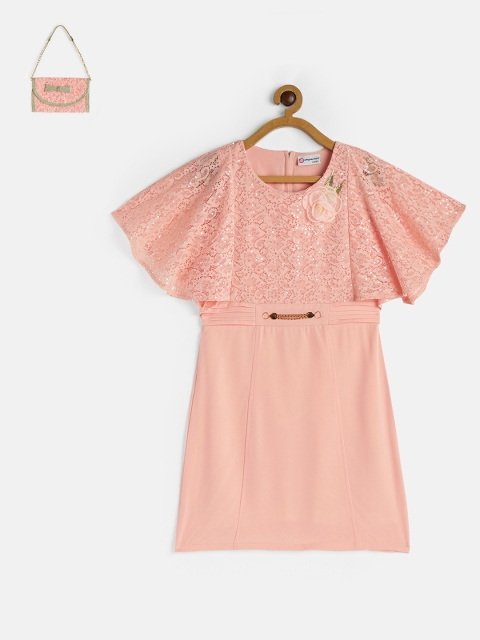 

Peppermint Girls Peach-Coloured Embellished A-Line Dress